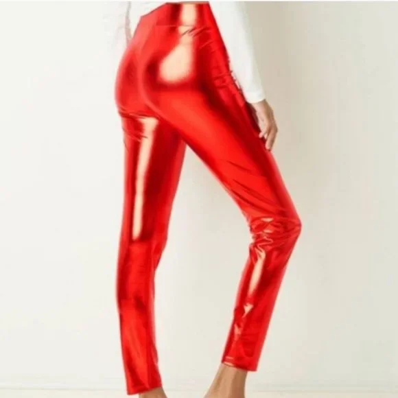 Zoe and Liv Red Metallic Lurex Leggings - Picture 1 of 5